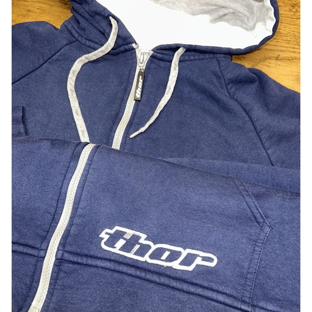 Thor Motocross Racing Blue Full-Zip Cotton Hoodie Jacket USA Vintage Y2K Men's L